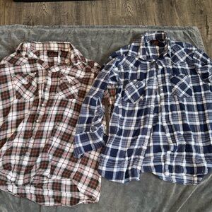 Mens Plains Western Wear Pearl Snap Flannel Button Up Shirts